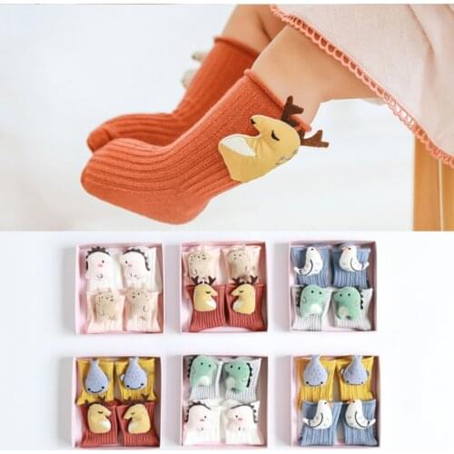 2 Pairs Knee High Socks Girl Cute Cartoon Knitted Kids Socks Children Boys Double Needle Doll Tube Baby Tights Calcetines