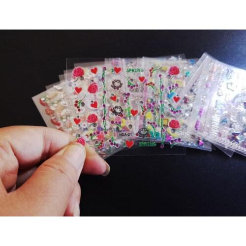 30Pcsx 3D Nail Art Tips Stickers False Nail Design Manicure Decals Gems Glitter Nail Art Stickers Self-Adhesive Stone Sticker