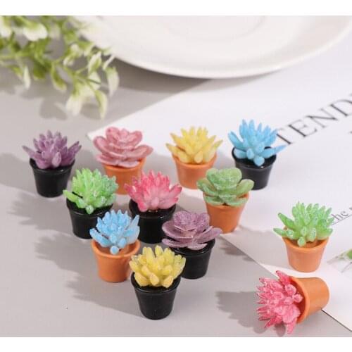 5PCS 1:12 Dollhouse Miniature Green Flower Plant Potted Plants Succulent Plants Home Decor