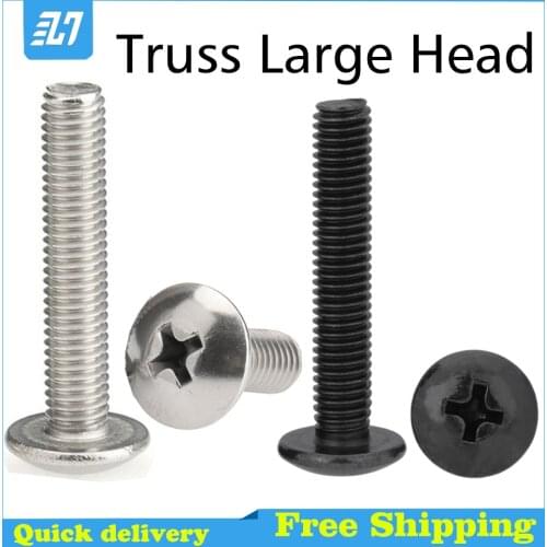 Large Truss Head Machine Screws Phillips Cross Big Bolt 304 Stainless Steel Black M2 M3 M4 M5 M6