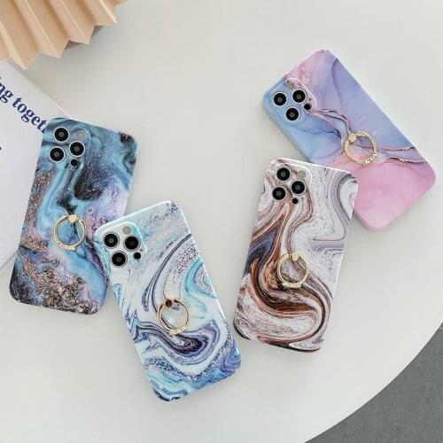 Ring Holder Phone Case For iPhone 12 11 Pro X XR XS Max 7 8 Plus SE 2 12 mini Fashion Colorful Art Marble Texture Soft IMD Case