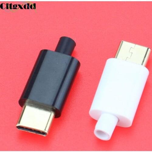 Cltgxdd 1PCS Gold Plating TYPE-C USB Plug Male Connector Black White Welding Data OTG Line Interface DIY Data Cable Accessories