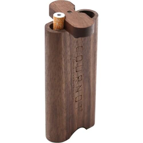 COURNOT Wood Dugout Pipe Set 103MM Tobacco Storage Container + Ceramic One Hitter Pipe Cigarettte Holder
