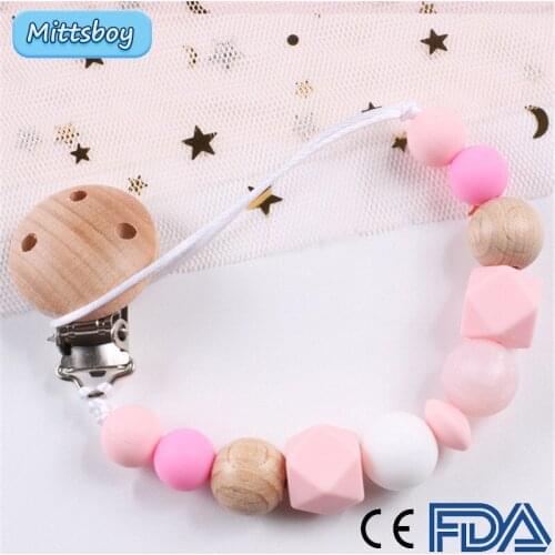 Hot Baby Circle Teether Pacifier Clip Wooden Chain Polyester Clip Pacifier Holder Braided Clip Nipple Holder Soother ChainInfant