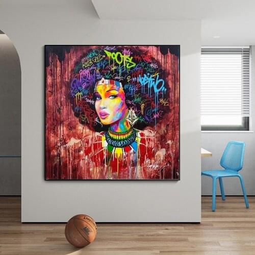 Street Art Beauty Portrait Picture For Living Room Graffiti African Girl Canvas Painting Wall Art Posters And Prints Home Decor