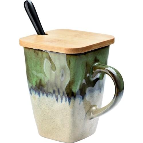 Coffee tea cup with lid personality trend ceramic water cup home square tea cup with spoon