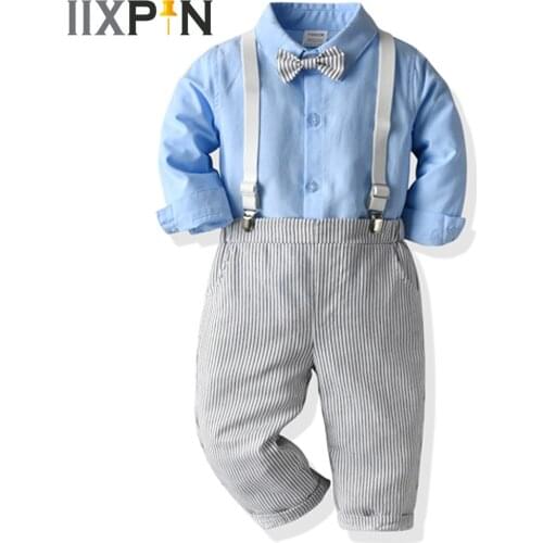 2Pcs Kids Baby Boys Clothes Sets Long Sleeve Shirt with Bowtie + Pant Childrens' Gentleman Costumes Party Set Boys Suits