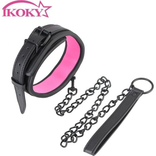 Women Bondage Collar Slave Restraints Sex Toys For Couples Slave Collars Neck Ring SM Bondage Collar Leather And Iron Chain Link