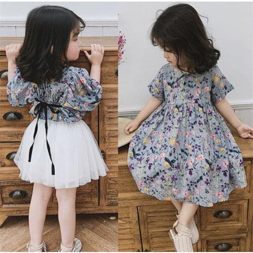 Baby Girls Summer Dress Cotton Floral Short Sleeve Ball Gown Princess Dress Kids Costume Girls Clothing For 2-8Yrs Baby Dress