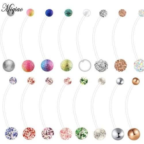 Miqiao Fashion Sweet Non-allergic Acrylic Belly Button Ring Long Rod Body Piercing Jewelry
