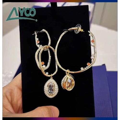 Fashion Jewelry SWA High Quality Charm Simple Water drop Golden Crystal Earrings Irregular Earrings For Women Romantic Gift