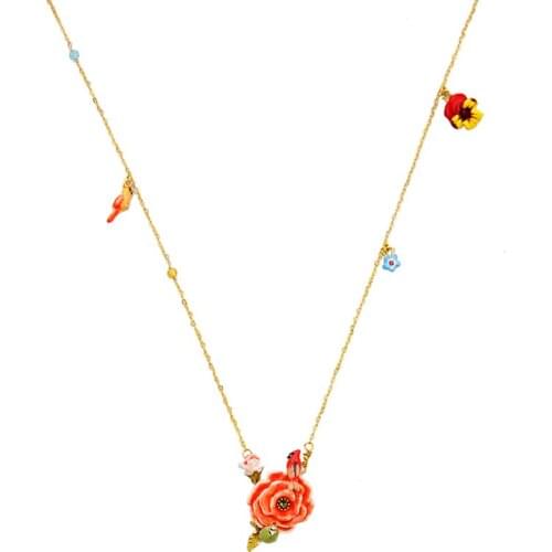 Fashionable Joker Accessories Trendy Enamel Flower Choker Necklace For Women Birds Design Summer Suit Long Necklace