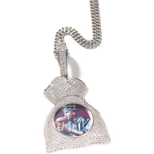 New Design Money Bag Custom Photo Pendant Necklace Ice Out Personality For Mens Hip Hop Jewelry Rap Style Cubic Zirconia Gift