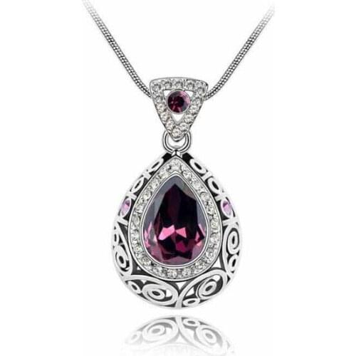N014 Gorgeous shiny water droplets temperament fashion simple hollow crystal pendant necklace
