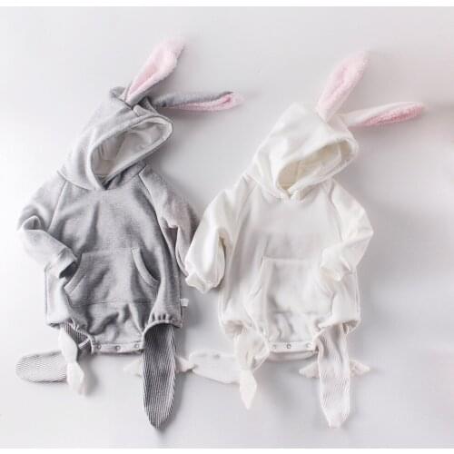 Adorable little baby girls jumpsuit autumn winter hooded cartoon bunny design infant baby romper long sleeve newborn overalls