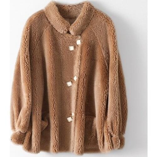 Autumn / Winter High-end 2020 Fashion Granule Sheep Shearer Coat Womens All Wool Fur Loose Warm Thick Blends Jacket