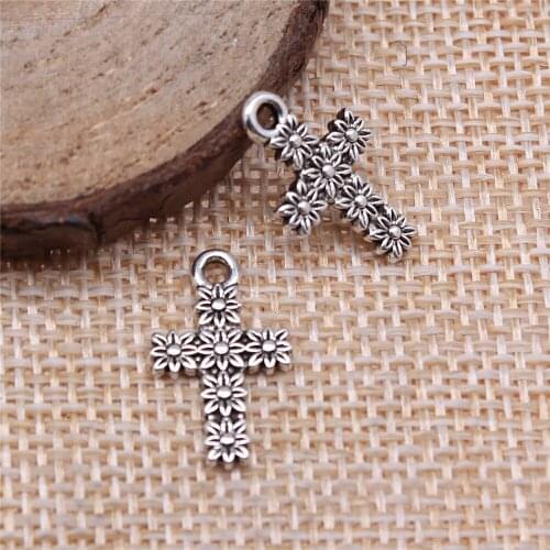 20pcs 11x18mm Charms Flower Cross Tibetan Silver Color Alloy DIY Jewelry Making Accessories