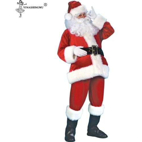 Christmas Santa Claus Costume Cosplay Santa Claus Clothes Fancy Dress In Christmas Men 6pcs/lot Costume Suit For Adults hot