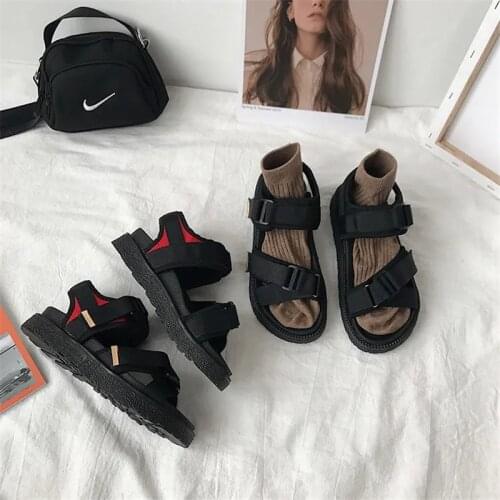Harajuku Ulzzang Summer Platform Sandals Women Fashion Beach Casual Korean Shoes 2021 Rome Gladiator Gothic Punk Black Flats