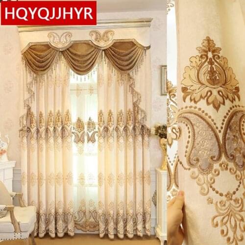 Beige Green Purple European Luxury Embroidered Blackout curtains for Living Room Upgraded Chenille Custom Curtain for Bedroom