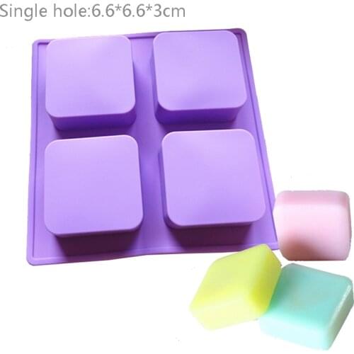 Silicone Cake Molds 4 Holes Square Shape Mouse Jelly Pudding Mold Chocolate Soap Moulds Large single 6.6*6.6*3cm Bakeware Tools