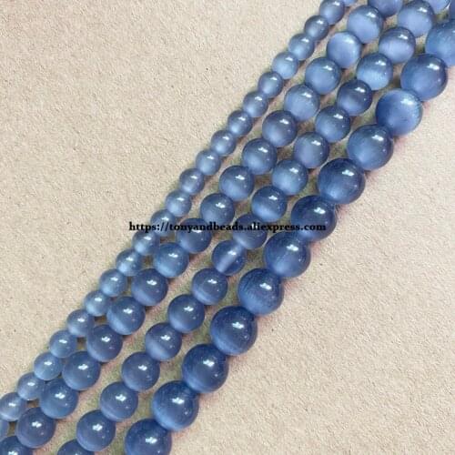2lots more 10% off ! Natural Moon Stone Blue Grey Cat Eye 15" Round Loose Beads 4 6 8 10 12mm Pick Size For Jewelry Making DIY