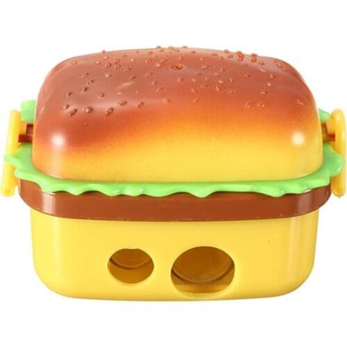 New Funny Cute Hamburger Pencil Sharpener with Two Rubbers Erasers Student Stationery Sharpeners Pencil