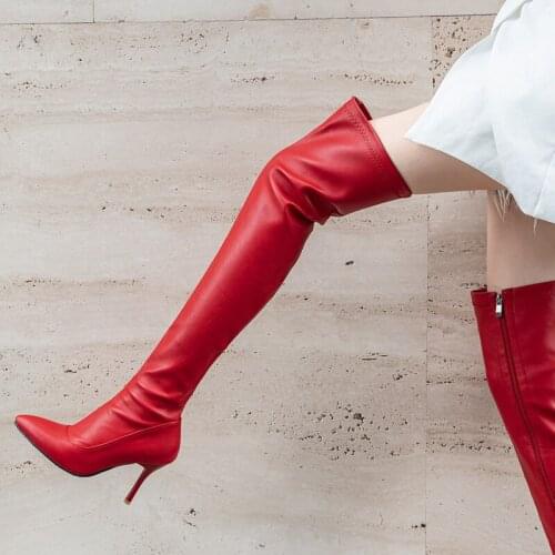 2021 New Knee High Stiletto Heel Sexy Womens Boots Autumn And Winter Pointed Toe Zipper Boots Plus Size Women