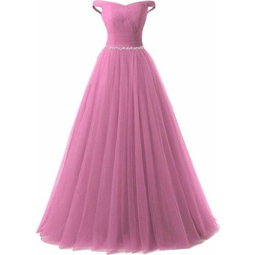 New Sexy Style Boat Neck A-line Tulle Beading Sashes Ball Gown Pleat Prom Formal Evening Quinceanera Dress Diffrent Color