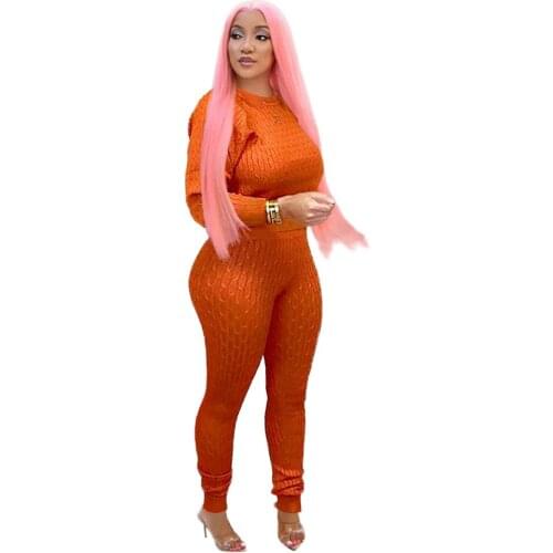 Winter Women Two Piece Set Knit Ribbed Sweater + Long Pants Jogging Femme Streetwear Tracksuit Winter Clothes Women Outfit