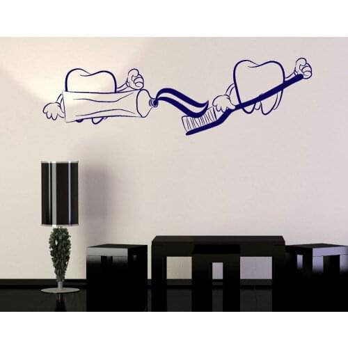 Teeth Toothpaste Funny Stickers Bathroom Wall Decor Waterproof Vinyl Wall Decals Dentist Dentistry New Arrival Wallpaper ZB547