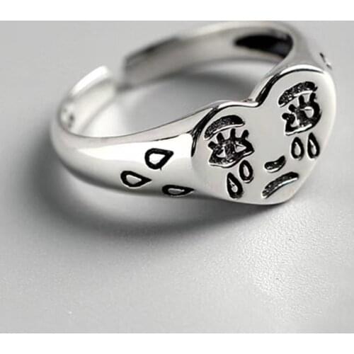 1Pc Creative Crying Face Tears Ring Neutral Retro Fashion Jewelry Factory Direct Wholesale Gift Halloween Jewelry