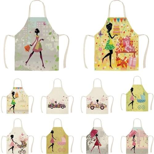 1Pcs Kitchen Aprons for Women Cotton Linen Bibs Household Flower Butterfly Girl Home Cooking Baking Waist Bib Pinafore WQI848