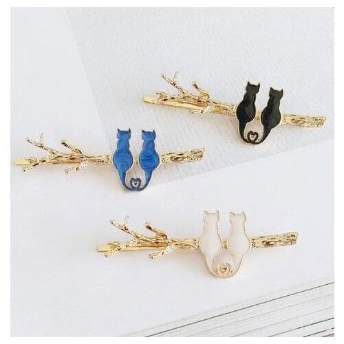 200 pcs/ lot fashion jewelry accessories metal twig branches enamel cat hairwear hairclip