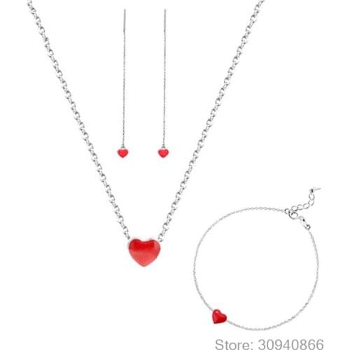 2021 Bridal Jewelry Sets 925 Sterling Silver Red Heart Earrings Bracelets Necklaces for Women Wedding Jewelry Statement Bijoux