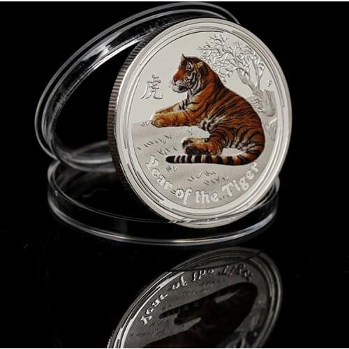 Australia Zodiac Animal 2022 New Year of The Tiger Silver Plated Coin 1 Oz Painted Commemorative Medal Crafts Collection 4CM