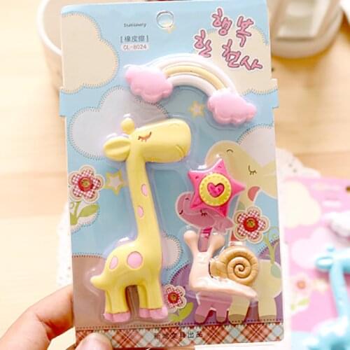 4pcs/Set Cute Cartoon Erasers School Supplies Giraffe Rainbow Snail Star Shape Rubber Eraser Student Stationery