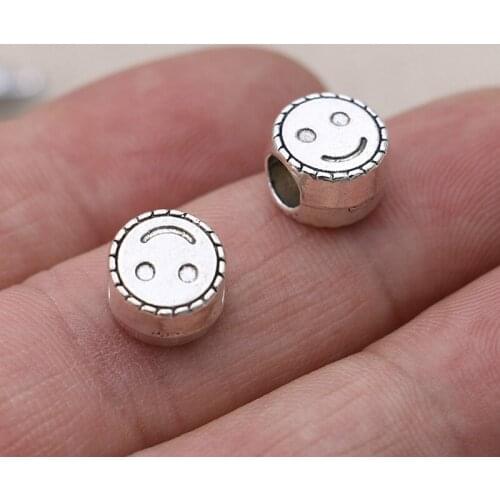5PCS Silver Plated Smile Face Beads Fit Pandora Jewelry Making Charm Bracelet DIY Accessories Handmade Craft