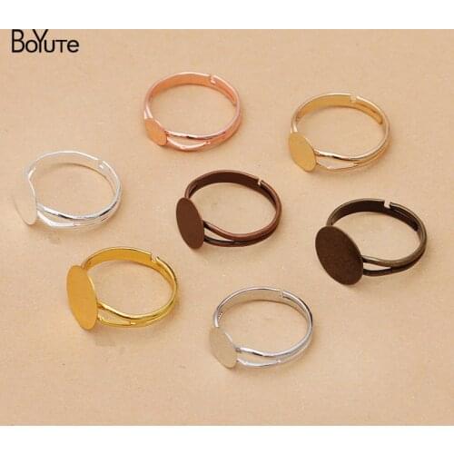 BoYuTe (40 Pieces/Lot) Metal Brass Adjustable Ring Base with 6MM 8MM 10MM 12MM Flat Blank Pad Diy Handmade Jewelry Accessories
