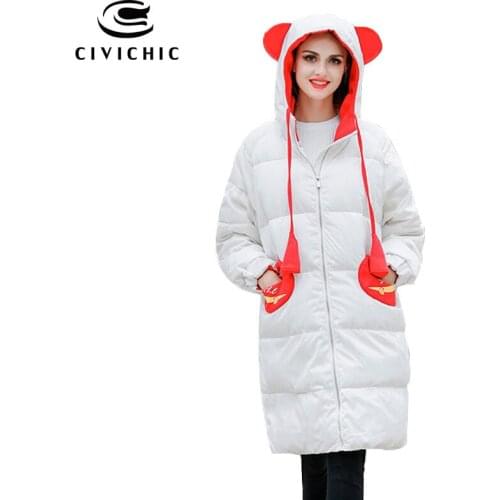 CIVICHIC New Fashion Winter Cute Warm Coat Plus Size Loose Parka Girl Hooded Down Jacket Soft Mid Long Bread Lovely Wear DC570