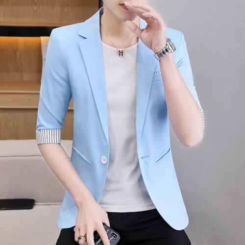 DYB&ZACQ Summer Seven Minute Sleeve Suit Jacket Male Thin Sleeve Small Suit Trend Handsome Casual Mens Single Western Clothes