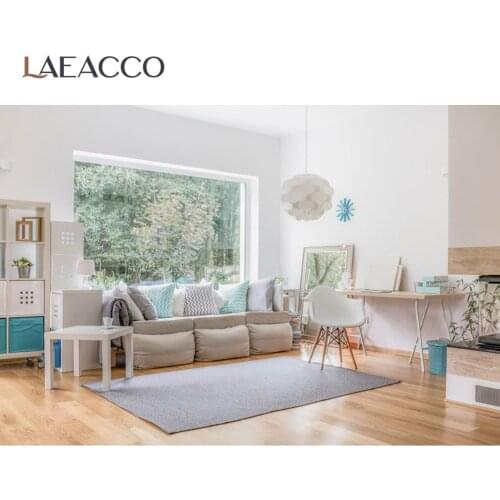 Laeacco Cozy Decor Living Room Gray Wall Sofa Window Floor Interior Photographic Background Photo Backdrops For Photo Studio