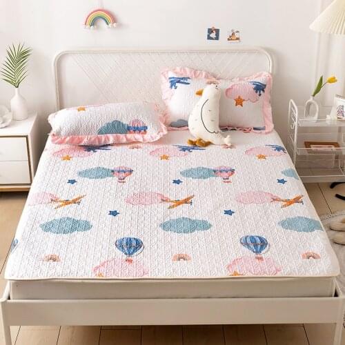 Cotton Printed Thin Mattress Protector Pad Pillowcase Breathable Fiber Foldable Floor Tatami Bed Single Double Queen Size #sw