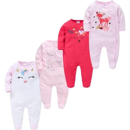 Kavkas baby girl rompers roupa de bebe 3 4 pcs/lot cotton cartoon print clothes autumn Newborn boy girl Pajamas Overalls
