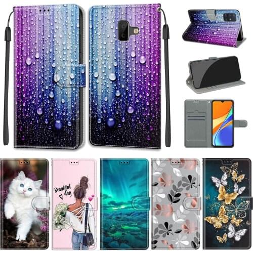 Flip Leather Case For Samsung Galaxy J6Plus Prime Case Wallet Card Holder Stand Book Cover For Samsung Galaxy J6+ J600 Raindrops