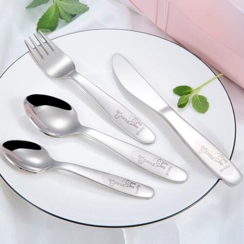 Creative Stainless Steel Cartoon Childrens Knife, Fork, Spoon, Four-piece Set Gift Box, Western Tableware and Deer Design Gift