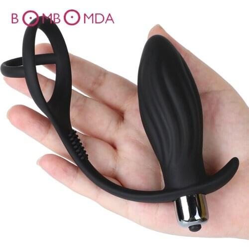 Men Masturbation Penis Vibration Sleeve Delay Ejaculation Prostate Massage Anal Plug G spot Stimualtor Sex Toys For Men Cockring