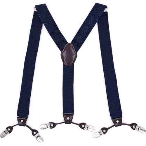 Men Y-Shape Solid Or Dot Suspender Non-Slip 6 Clips Elastic Adjustable Braces