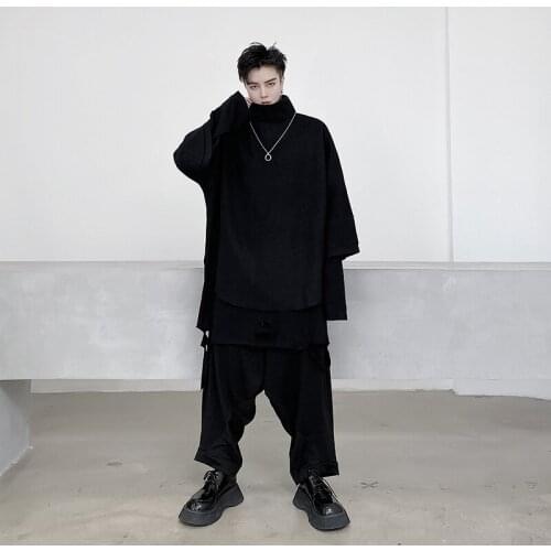 Autumn new dark mens high collar seven point sleeve sweater Youth Street hip hop loose coat fashion