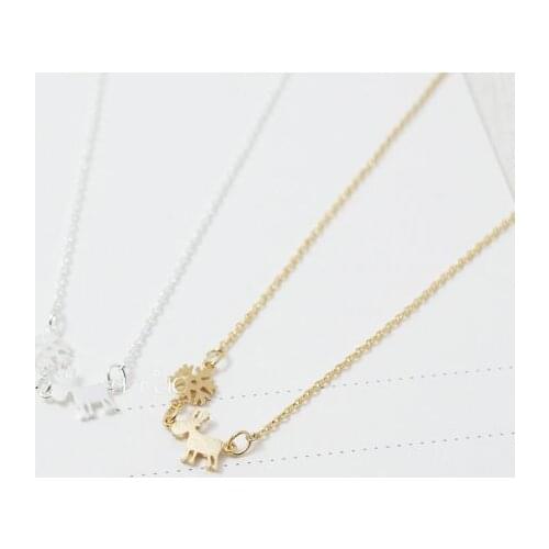 Fashion jewelry gold silver plated cute sika deer with snowflake necklace for women free shipping